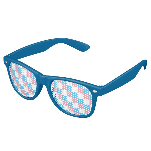 Transgender Farben Schachbrettmuster Retrosunglas Partybrille (Schrägansicht)