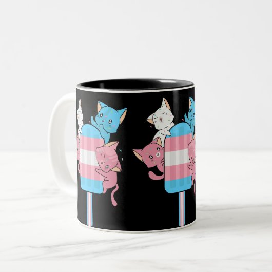Transgender Flag Katzen und ein Popsiv Zweifarbige Tasse (Vorderseite Links)