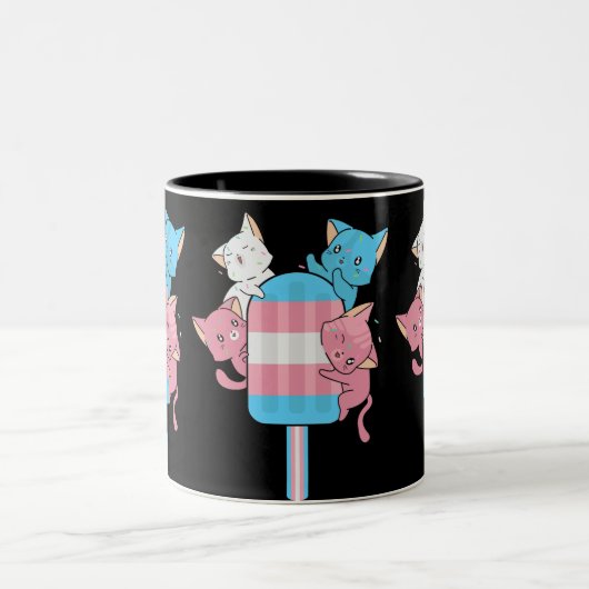 Transgender Flag Katzen und ein Popsiv Zweifarbige Tasse (Mittel)