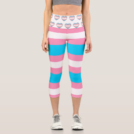 Transgender Flag Pink, White and Blue LGBTQIA+ Capri Leggings