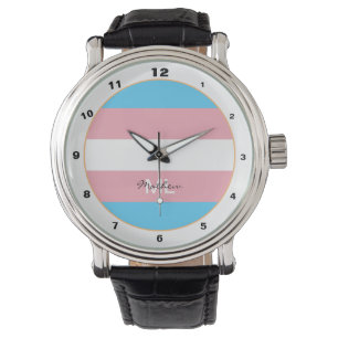 Transgender Flag & Pride Community / mit Monogramm Armbanduhr
