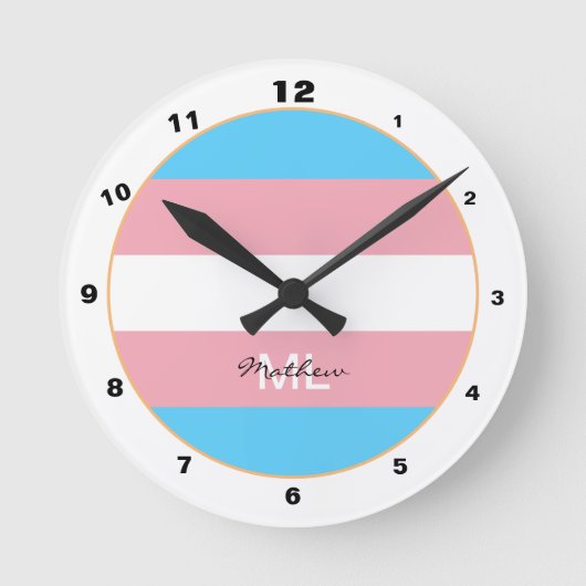Transgender Flag & Pride Community / mit Monogramm Runde Wanduhr (Vorderseite)