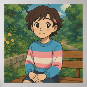 Transgender-Flagge Anime-Person LGBTQIA+ Poster