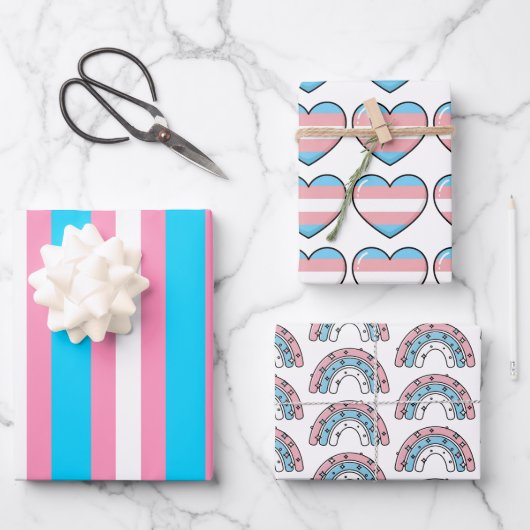  Transgender Hearts, Rainbows and Flag Birthday Geschenkpapier Set (Vorderseite)