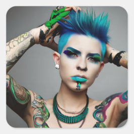 Transgender Person mit Blue Mohawk Quadratischer Aufkleber