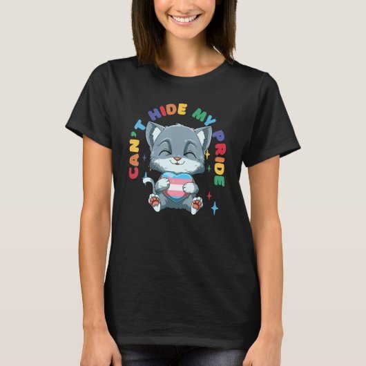 Transgender Pride Cat Cat Hugging Transgender Hear T-Shirt (Vorderseite)