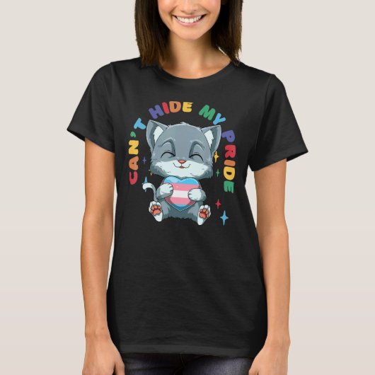 Transgender Pride Cat Cat Hugging Transgender Hear T-Shirt (Vorderseite)