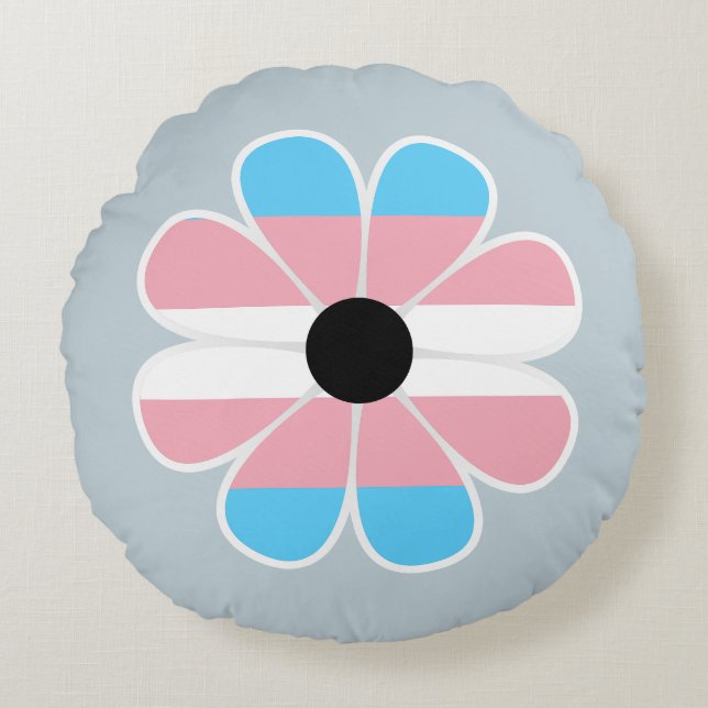Transgender Pride Flag Pillow, trans-Flag Blume Rundes Kissen (Vorderseite)
