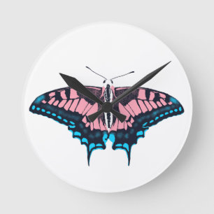 Transgender Pride Flag Swallowtail Butterfly Runde Wanduhr