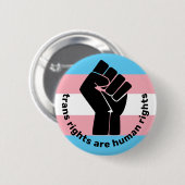 Transgender Pride Flag w Raised Fist Trans Rechte Button (Vorne & Hinten)