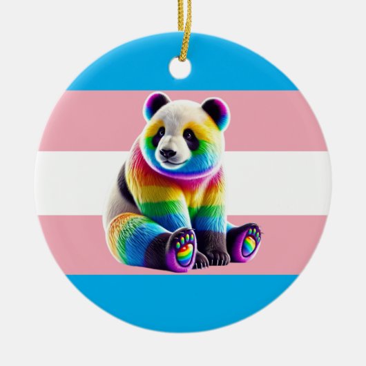 Transgender Pride Flag with Rainbow Panda Keramik Ornament (Vorne)