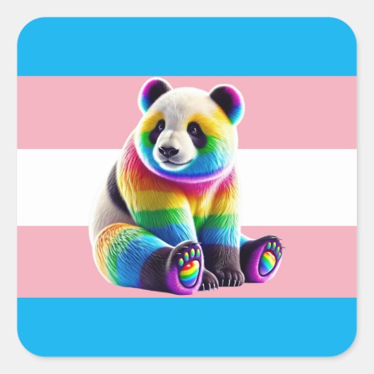 Transgender Pride Flag with Rainbow Panda Quadratischer Aufkleber (Vorderseite)