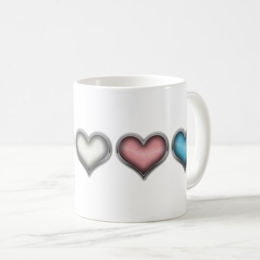 Transgender Pride Hearts mit Chrome Frames Kaffeetasse (VorderseiteRechts)