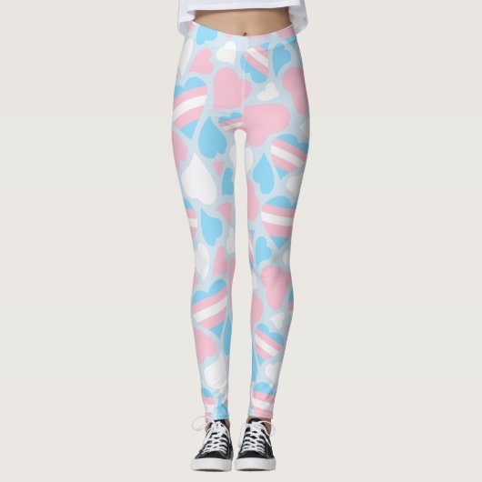 Transgender Pride Hearts Pattern Leggings (Vorderseite)