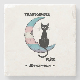 Transgender Prix - Schwarze Katze auf dem Trans Fl Steinuntersetzer