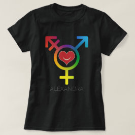 Transgender Rainbow Heart Lächelnd Gay LGBT Name T-Shirt