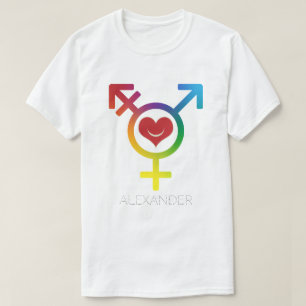 Transgender Rainbow Heart Smile Gay LGBT Custom T-Shirt