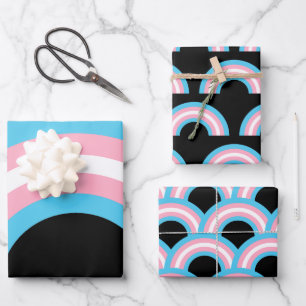 Transgender Rainbow Pride Black Geschenkpapier Set