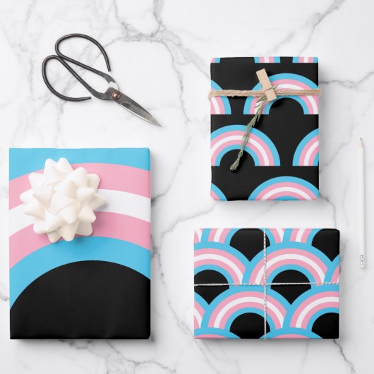 Transgender Rainbow Pride Black Geschenkpapier Set (Vorderseite)