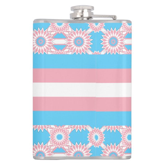 Transgender-Stolperflagge mit blauer Blume Flachmann (Rückseite)