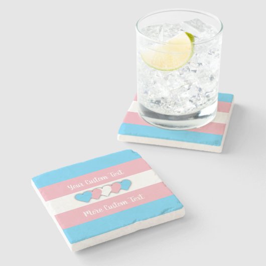 Transgender-Stolzflagge mit Text-Steinuntersetzer Steinuntersetzer (Seitenansicht)