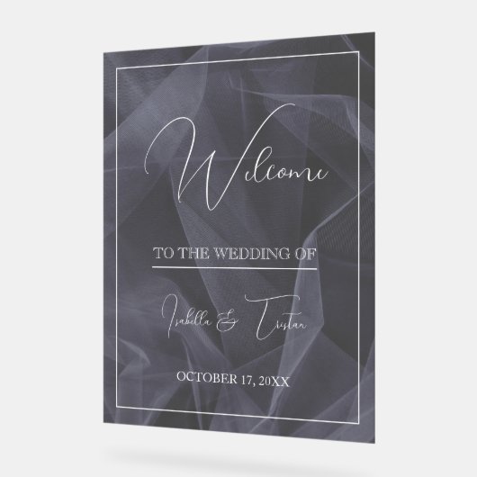 Transiente Tulle Black Wedding Willkommen Acrylschild (Winkel)