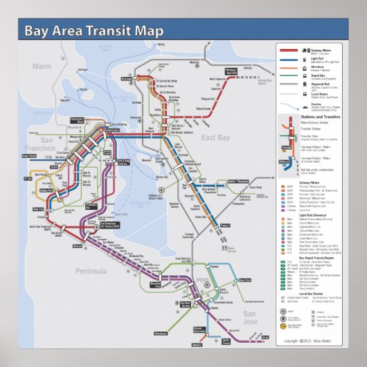 Transitkarte für Bay Area mit detaillierter Legend Poster (Vorne)