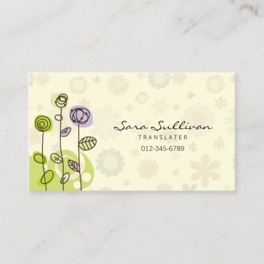 Translator Business Card Doodline-Blume Visitenkarte (Vorderseite)