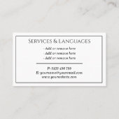 Translator Modern Typografy Classic Business Card Visitenkarte (Rückseite)