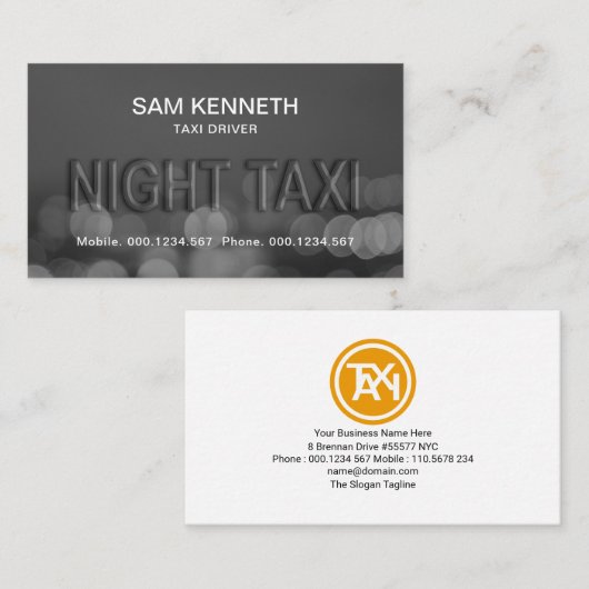 Translucent Taxi Glass Lights Bokeh Taxi Fahrer Visitenkarte (Vorne/Hinten)