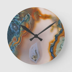 Translucent Teal & Rust Agate Runde Wanduhr