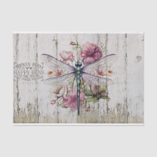 Translucent Wings Dragonfly Rosa Blume Seidenpapier (Vorderseite)