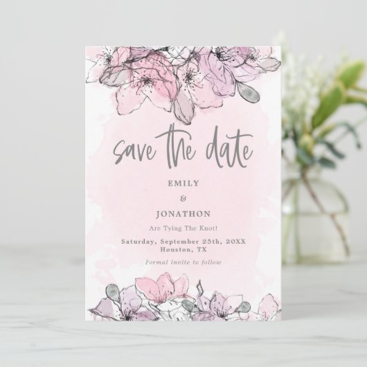 Transluzente Floralbeere in Aquarellfarben Save th Save The Date (Stehend Vorderseite)