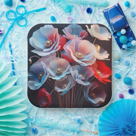 Transluzente Pflaumen auf schwarz Pappteller (Party)