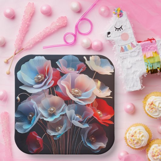 Transluzente Pflaumen auf schwarz Pappteller (Party)