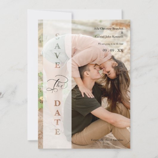 Transparency Photo Script Cut Paper Effect Wedding Save The Date (Vorderseite)