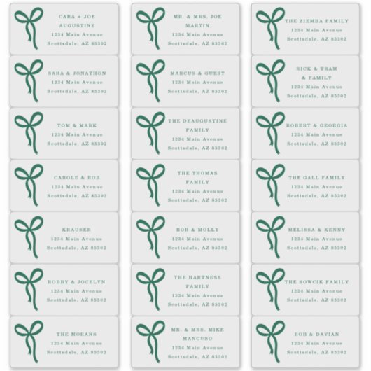 Transparent Bow Wedding Guest Address Labels (Vorderseite)