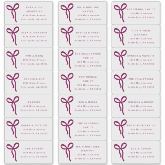 Transparent Bow Wedding Guest Address Labels (Vorderseite)