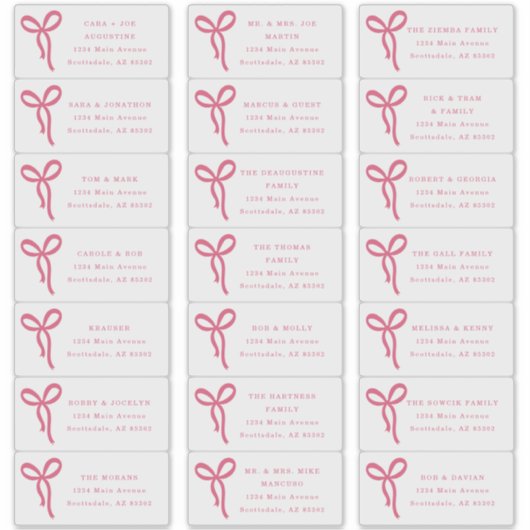 Transparent Bow Wedding Guest Address Labels (Vorderseite)
