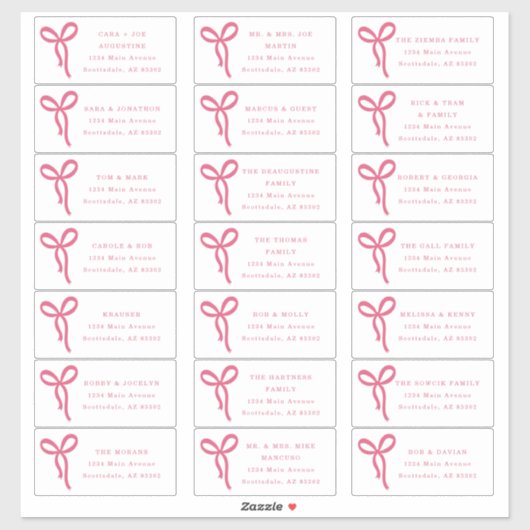 Transparent Bow Wedding Guest Address Labels (Blatt)