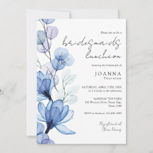 Transparent Dusty Blue Floral Bridesmaids Luncheon Einladung