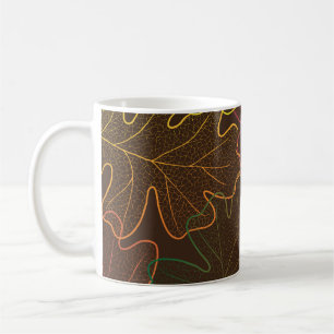 Transparent Eichenblätter, Herbstmuster. Kaffeetasse