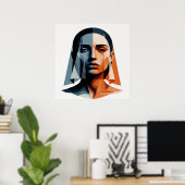 Transparent Geometric Portrait in Amber and Slate Poster (Heimbüro)