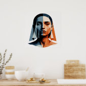 Transparent Geometric Portrait in Amber and Slate Poster (Küche)