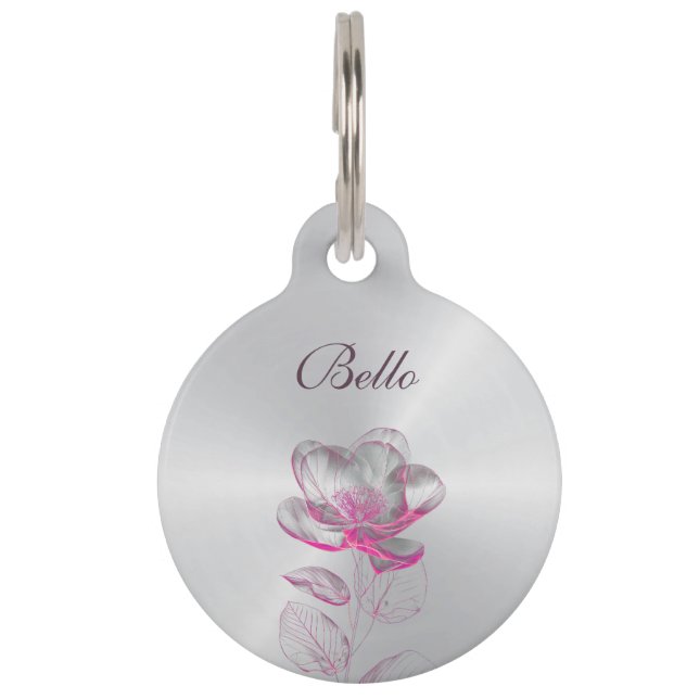 Transparent Rose Pink Silver  Personalize Haustiermarke (Vorderseite)