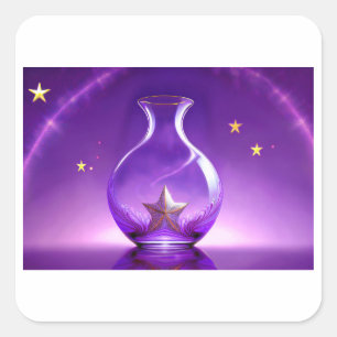 Transparent violette Vase mit Stern unter einer Ku Quadratischer Aufkleber