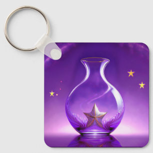 Transparent violette Vase mit Stern unter einer Ku Schlüsselanhänger