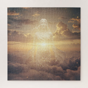 Transparente Angelfrauenwanderungen in Wolken Puzzle