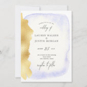 Transparente Blaue Wasserfarbe Gold Imitate Hochze Einladung (Vorderseite)