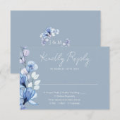 Transparente Blumenmonogramm Dusty Blue Wedding RSVP Karte (Vorne/Hinten)